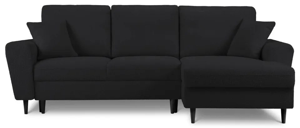 Divano angolare nero allungabile e con contenitore (con penisola a destra/con chaise lounge) con rivestimento in bouclé Kyoto – Cosmopolitan Design