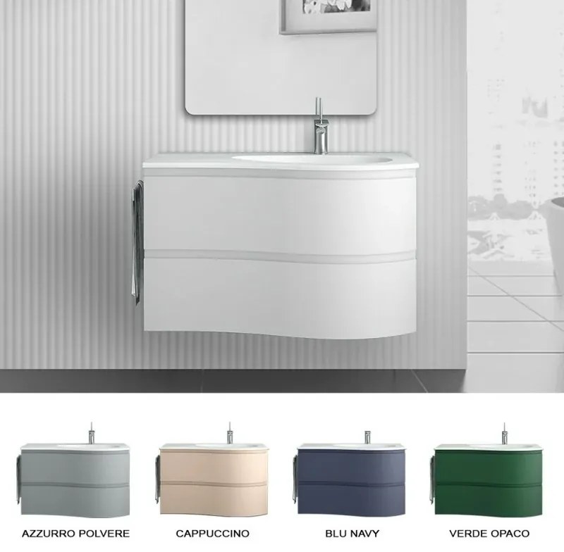 Mobile bagno sospeso 90 cm Melody bianco opaco con vasca a destra