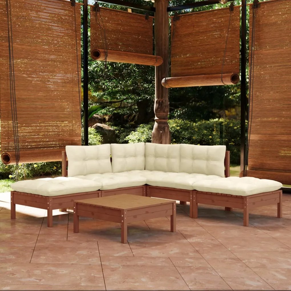 Set divani da giardino 6 pz con cuscini miele legno di pino