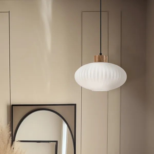 Lampadario a sospensione con filo HARMONY 1xE27/15W/230V diametro 30 cm bianco/quercia