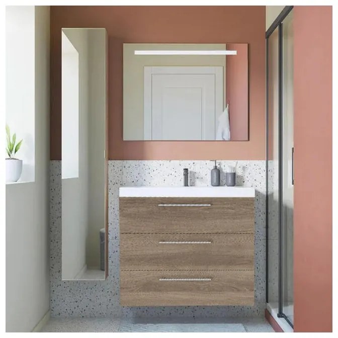 Mobile sottolavabo e lavabo Remix per vasca centrale rovere charleston L 75 x H 58 x P 46 cm 3 cassetti
