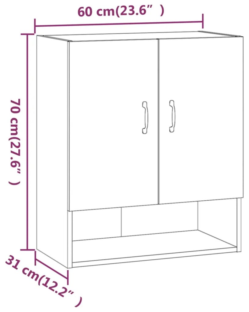 Armadietto a Muro Grigio Sonoma 60x31x70cm in Legno Multistrato