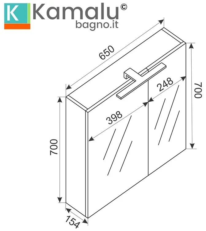 Kamalu - Composizione bagno sospesa 65 cm colore bianco opaco | LAC-EOLO-65