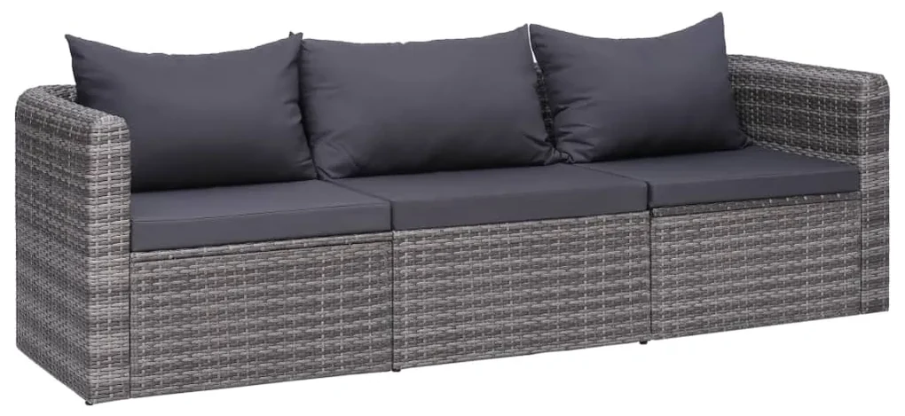 Set divani da giardino 3 pz con cuscini grigio in polyrattan