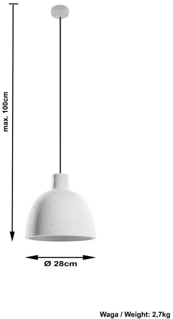 Lampadario a Sospensione in Cemento Bianco DAMASO E27 da interno