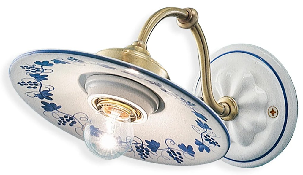 Applique Classica Asti Ceramica E Ottone Satinato Decorato Filo Blu 1 Luce E27