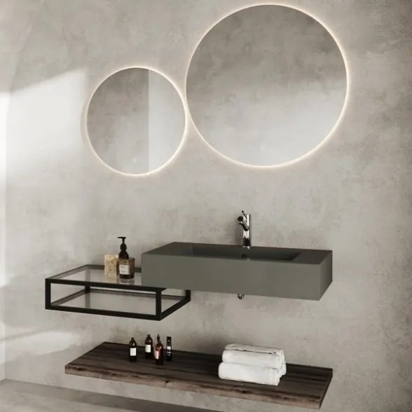 Mensola Cassetto Da Bagno A Vista Vetro E Metallo 2 Ripiani 60x46x18 Nero Opaco