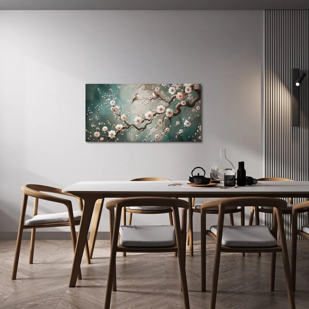 Quadro su tela – Ramo primaverile con uccellini