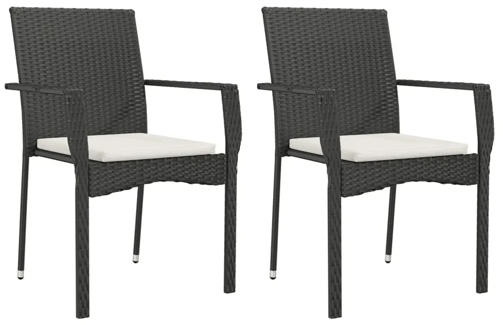 Set da pranzo da giardino 3 pz con cuscini nero in polyrattan