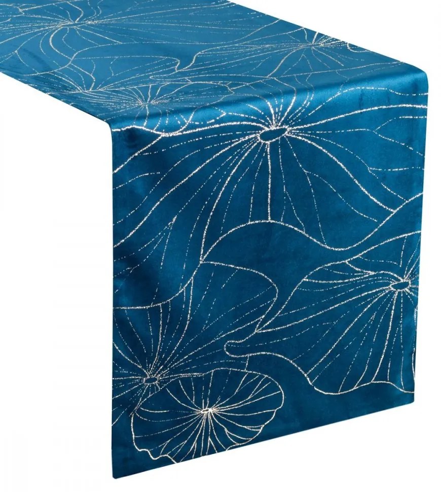 Tovaglia centrale in velluto blu con stampa floreale Larghezza: 35 cm | Lunghezza: 140 cm