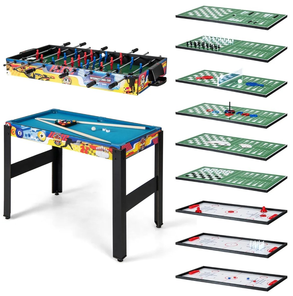 Costway Set da tavolo per giochi combo 12 in 1, Tavolo multiuso con calcio balilla biliardo ping pong scacchi bowling