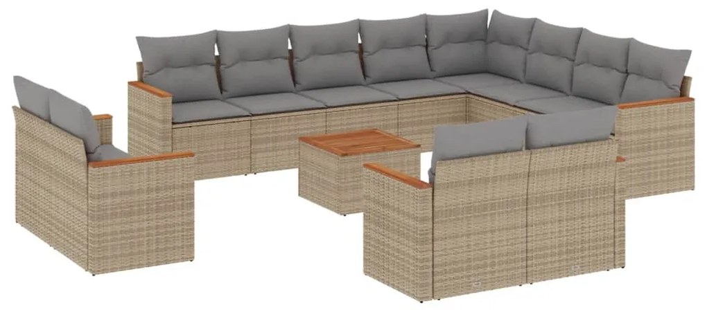 Set divano da giardino 13 pz con cuscini beige in polyrattan