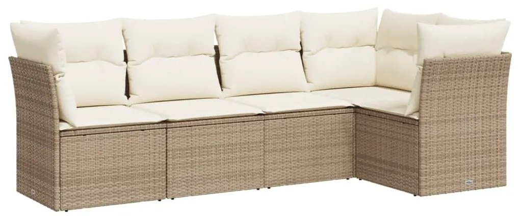 Set divano da giardino 5 pz con cuscini beige in polyrattan