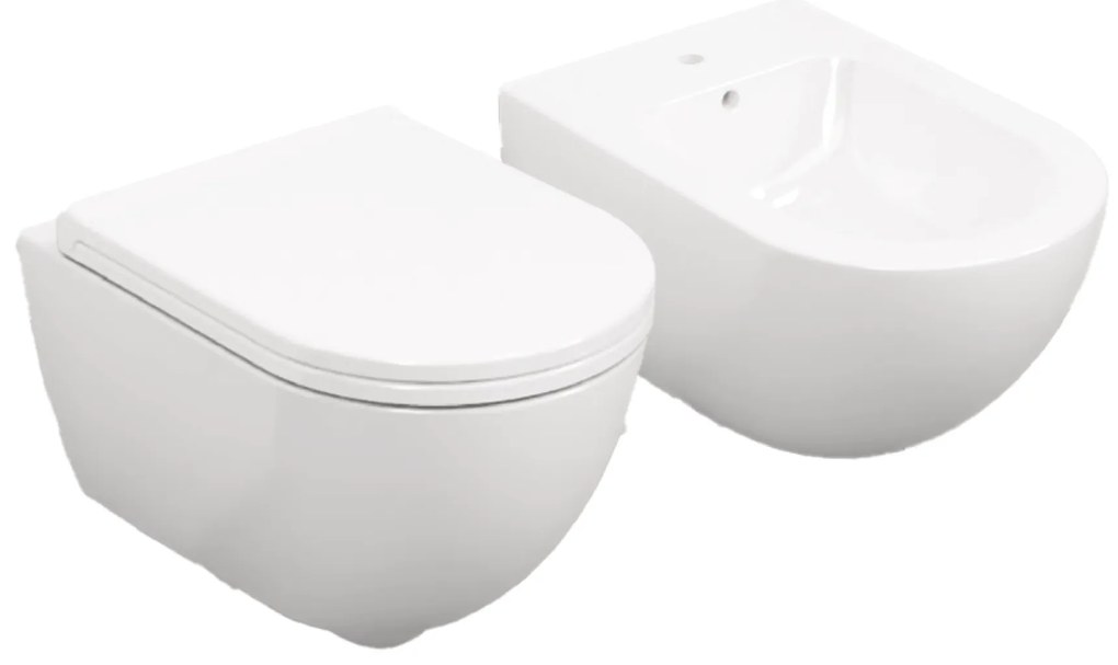 Coppia Di Sanitari Sospesi Senza Brida Ceramica Cielo "Enjoy 53" Bianco Lucido