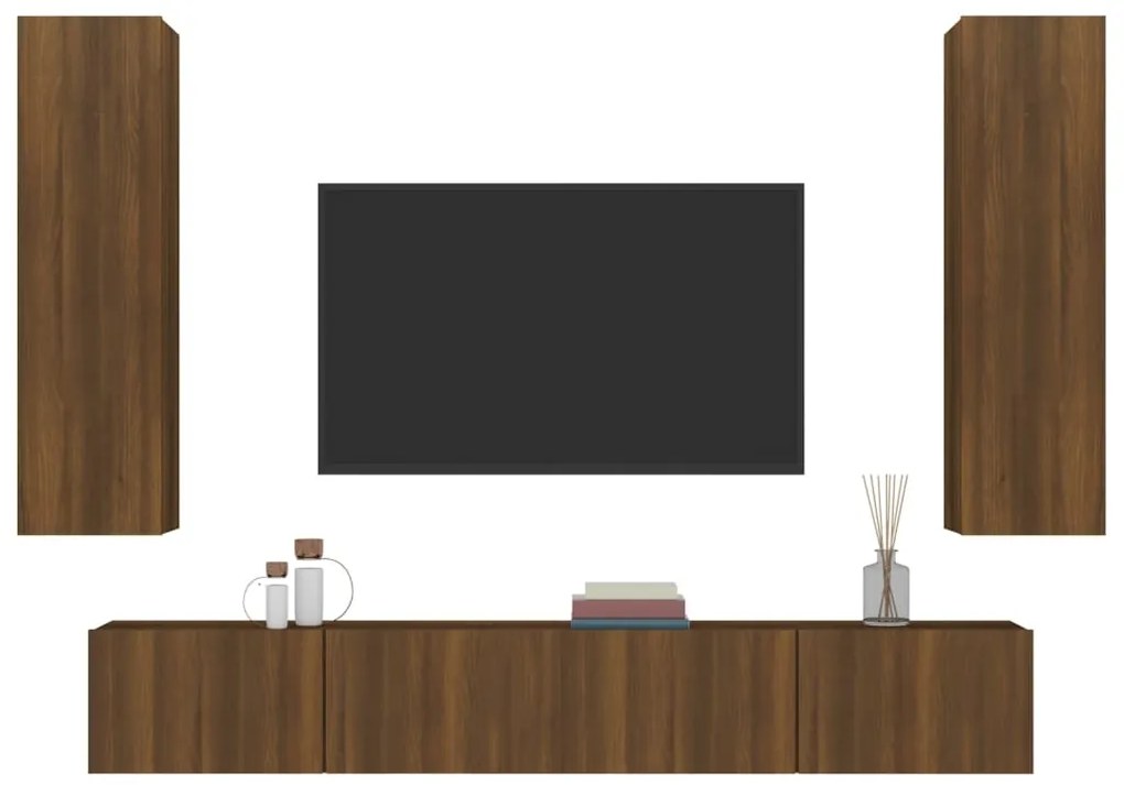 Set mobili porta tv 4 pz rovere marrone in legno multistrato