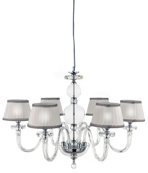 Lampada a sospensione D72 cm BACH con paralume in vetro trasparente 6 LUCI CROMO