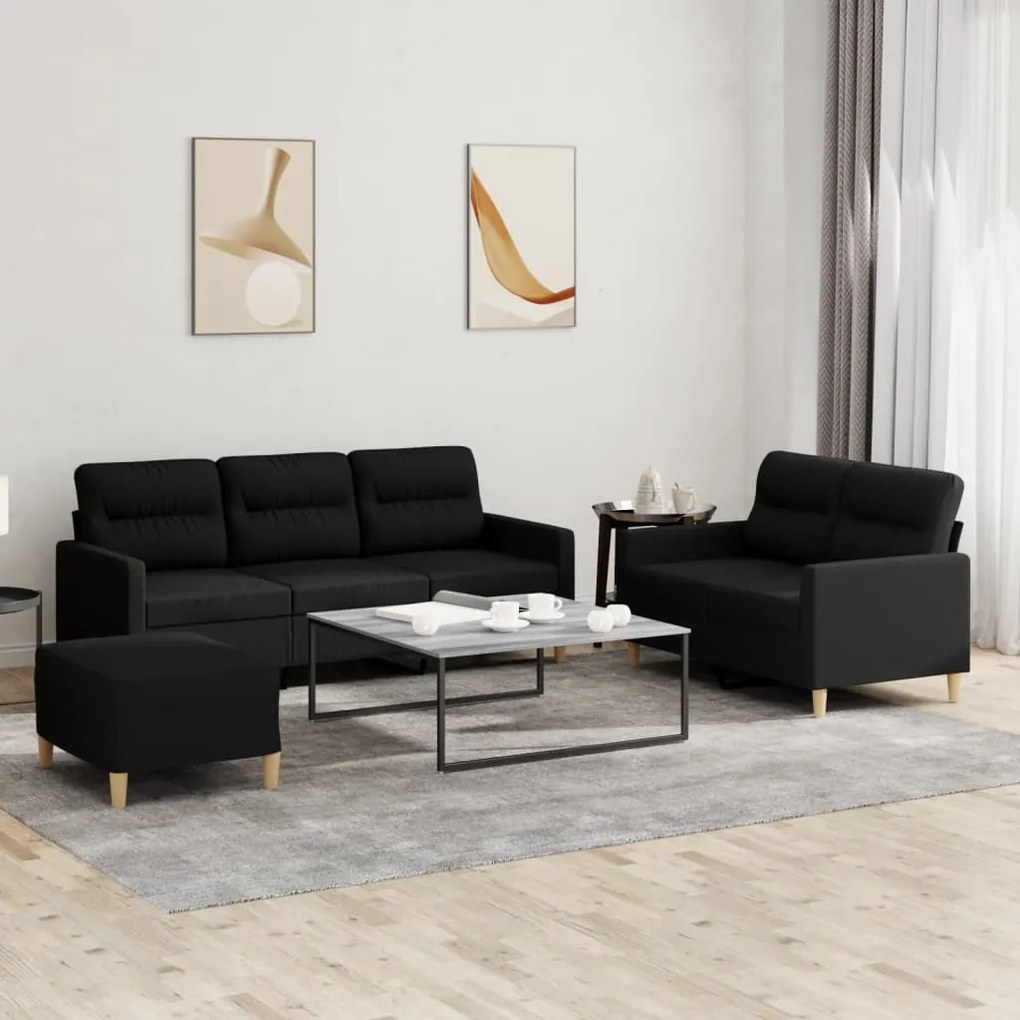 Set Di Divani 3 Pz Con Cuscini Nero İn Tessuto /