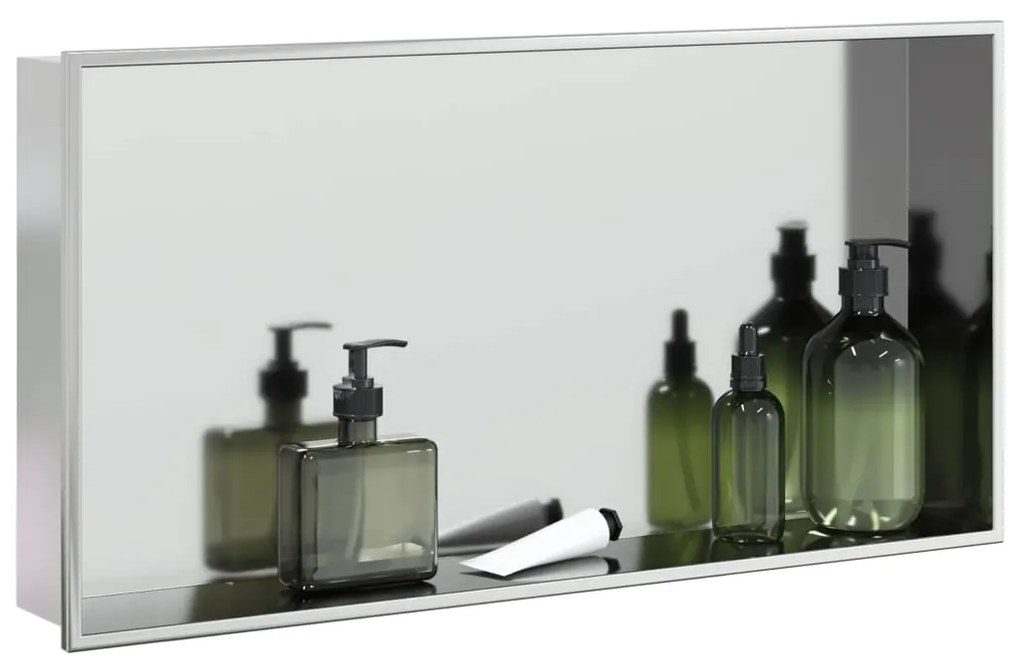 Nicchia Per Doccia Argento Spazzolato 62x32x9cm İn Acciaio Inox /