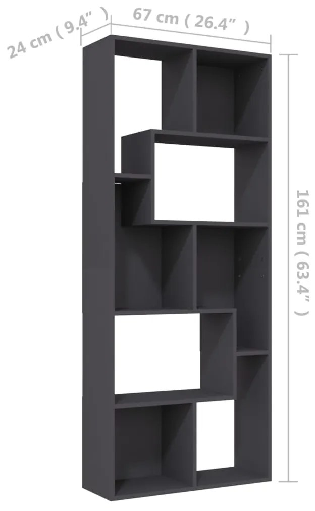 Libreria Grigia 67x24x161 cm in Legno Multistrato