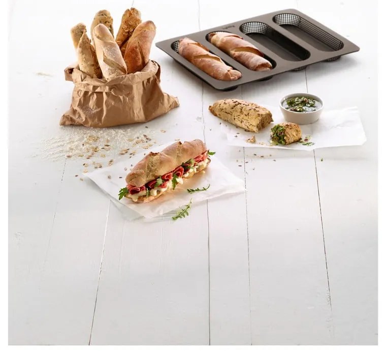 Set di stampi da forno in silicone adatti per baguette/adatti per pane 3 pz Essential – Lékué