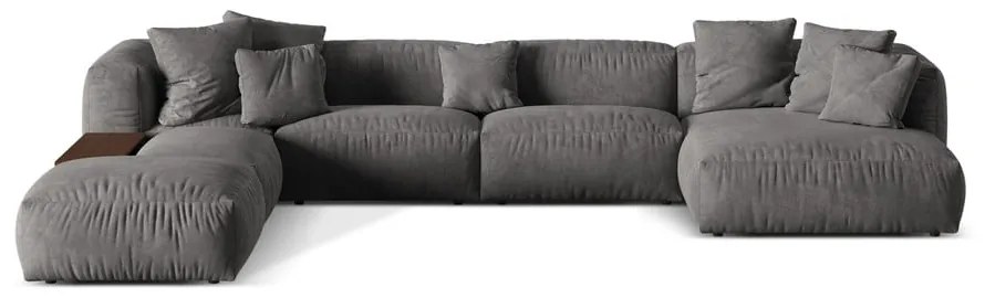 Divano angolare componibile grigio (con penisola a sinistra/a U) con rivestimento in velluto Martina – Micadoni
