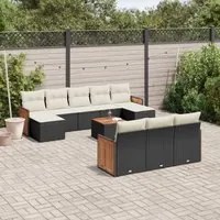 Set Divani da Giardino 11 pz con Cuscini in Polyrattan Nero 3228100