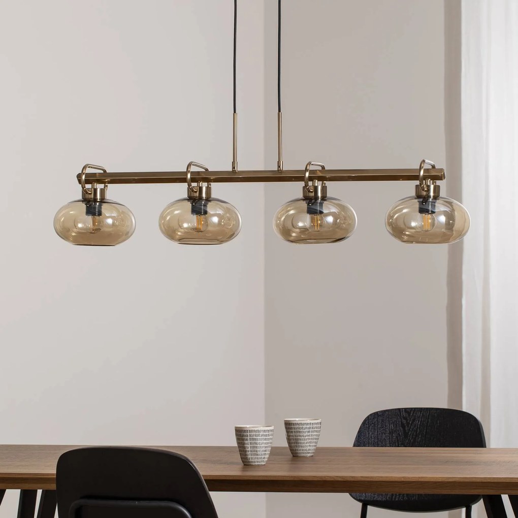 Lampada a sospensione in vetro Rolan Lucea, dimmerabile, Ottone / Oro, Soggiorno / Sala da pranzo, Metallo, Lampada a sospensione