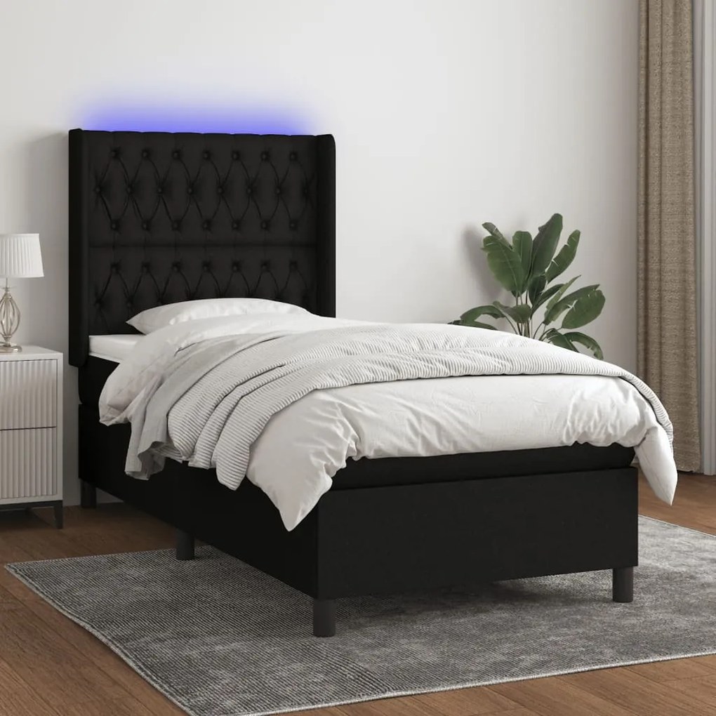 Letto A Molle Con Materasso E Led Nero 90x190 Cm İn Tessuto /