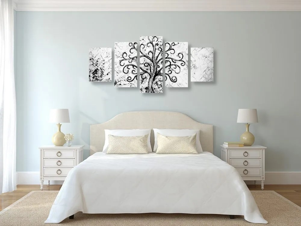 Quadri 5 pezzi – Simbolo dell'albero della vita in bianco e nero