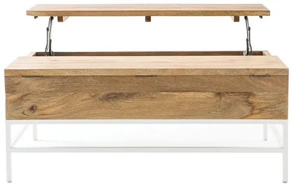 Tavolino basso sollevabile in legno di mango e metallo bianco BOHO