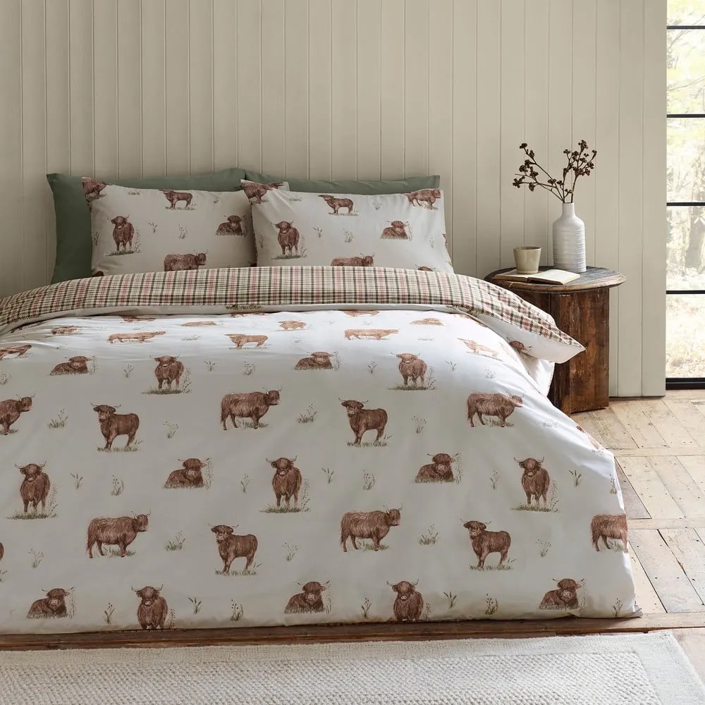 Set copripiumino e federa marrone e beige per letto matrimoniale 200x200 cm Angus Highland Cow – Catherine Lansfield