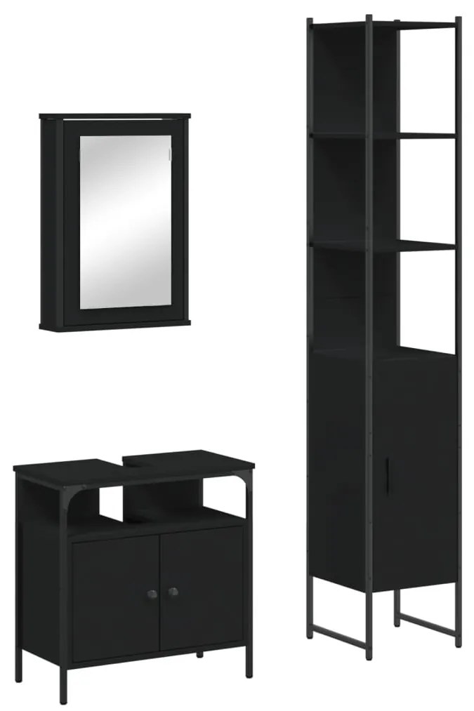 Set mobili da bagno 3 pz nero in legno multistrato