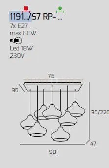 Sospensione cromo 7 luci rettangolare vetri (3 x piccolo am + 2 x p...