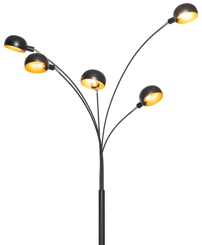 Lampada da terra di design nera con oro 5 luci - Sixties Marmo