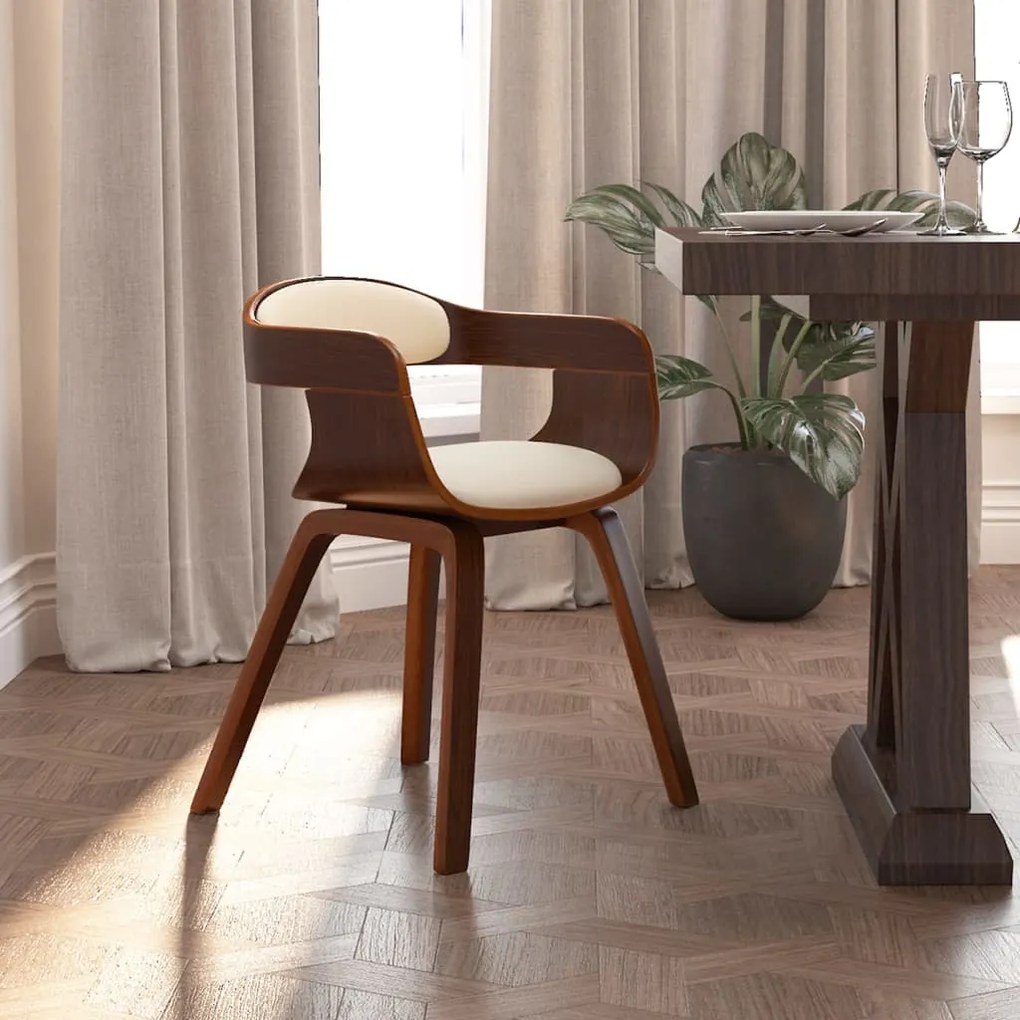 Sedia Da Pranzo Crema İn Legno Curvato E Similpelle /