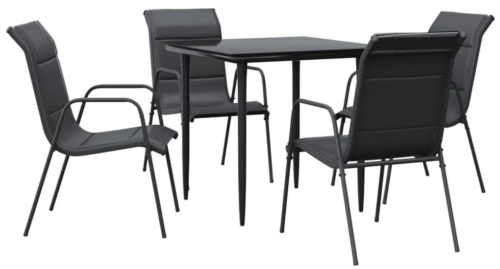 Set da pranzo da giardino 5 pz nero in acciaio e textilene