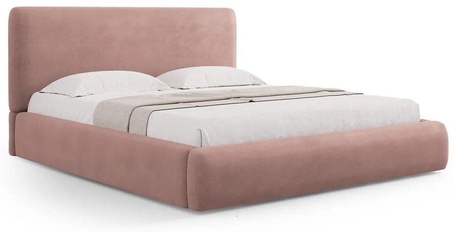 Letto matrimoniale imbottito rosa con contenitore e doghe 140x200 cm Colonel - Cosmopolitan Design