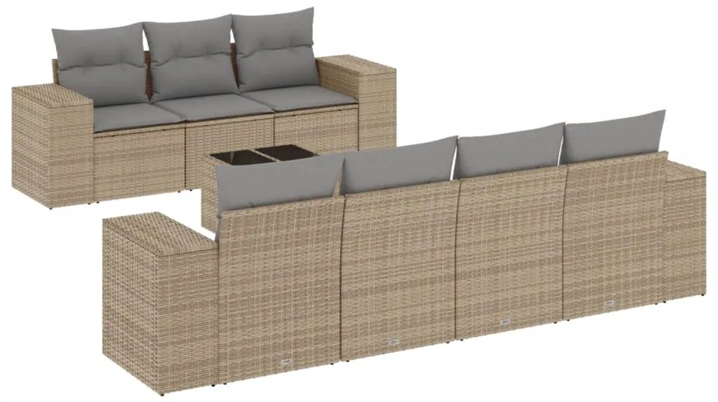 Set Divano da Giardino 8 pz con Cuscini Beige in Polyrattan