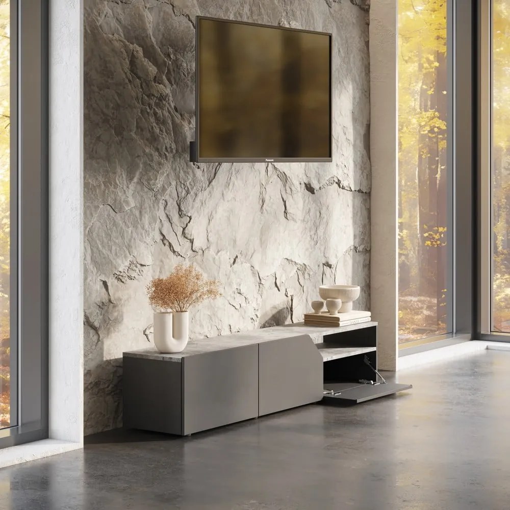 Tavolo TV nero in cemento 180x38 cm Verone - TemaHome