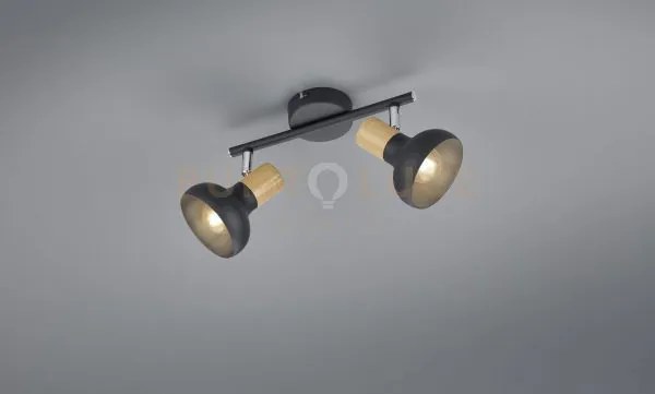 Latika barra 2 spots metallo nero ed effetto legno l. 30cm attacco e14