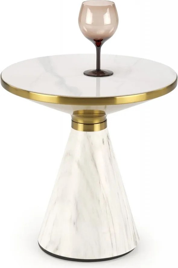 Tavolino da caffè Talbi effetto marmo bianco/bianco/oro - ø50/h52 cm