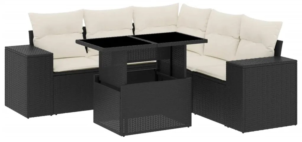 Set divano da giardino 6 pz con cuscini nero in polyrattan