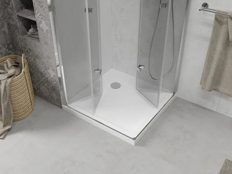 Mexen Lima Duo cabina doccia pieghevole 90 x 90 cm, trasparente, cromo + piatto Flat - 856-090-090-01-02-4010