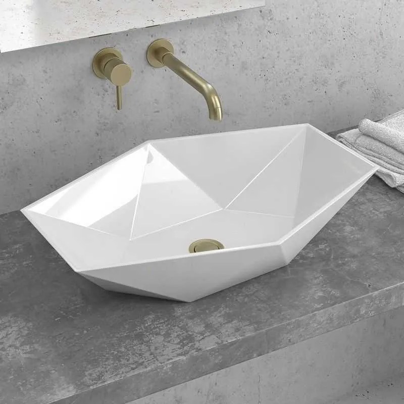 Kamalu - lavabo da appoggio 57cm design esagonale bianco | litos-k57