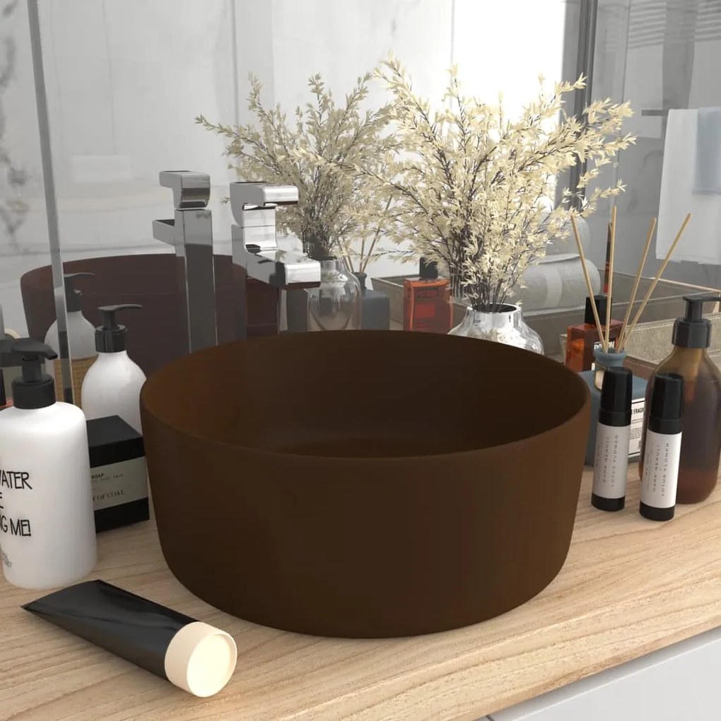 Lavandino Lusso Rotondo Marrone Scuro Opaco 40x15cm İn Ceramica /