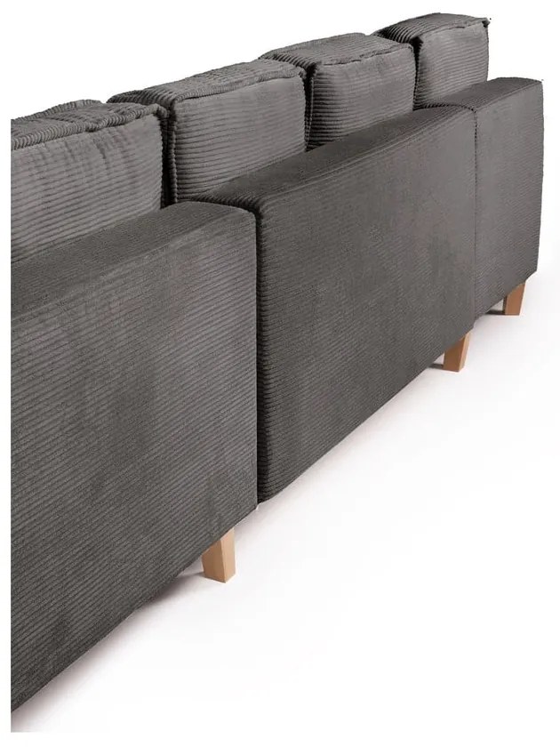 Divano angolare grigio allungabile (con penisola a destra/a forma di "U") con rivestimento in velluto a coste Tori – Bonami Selection