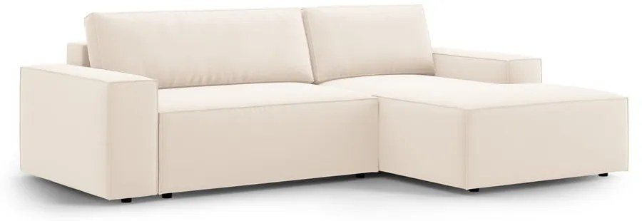 Divano angolare beige allungabile/con contenitore (con penisola a destra/con chaise lounge) con rivestimento in velluto Jodie – Micadoni