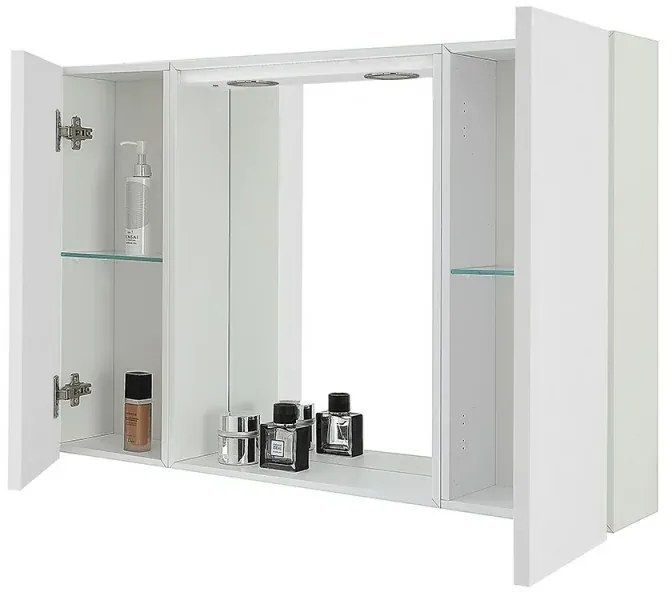 Specchio contenitore LED 91x61 cm bianco lucido con ante laterali Way