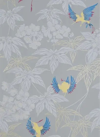 Osborne & Little Carta da parati Grove Garden - Grey/ Yellow/ Cameo Blue