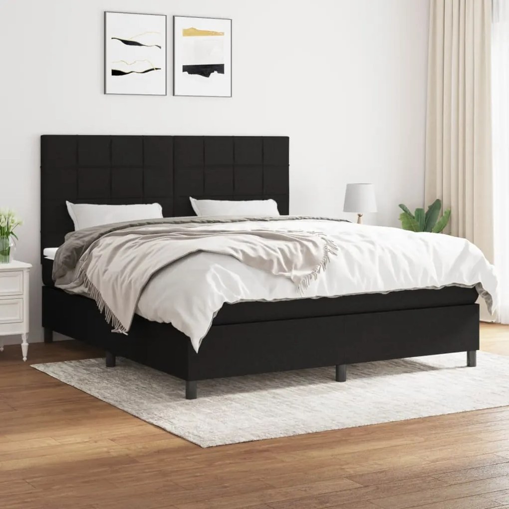 Giroletto A Molle Con Materasso Nero 160x200 Cm İn Tessuto /